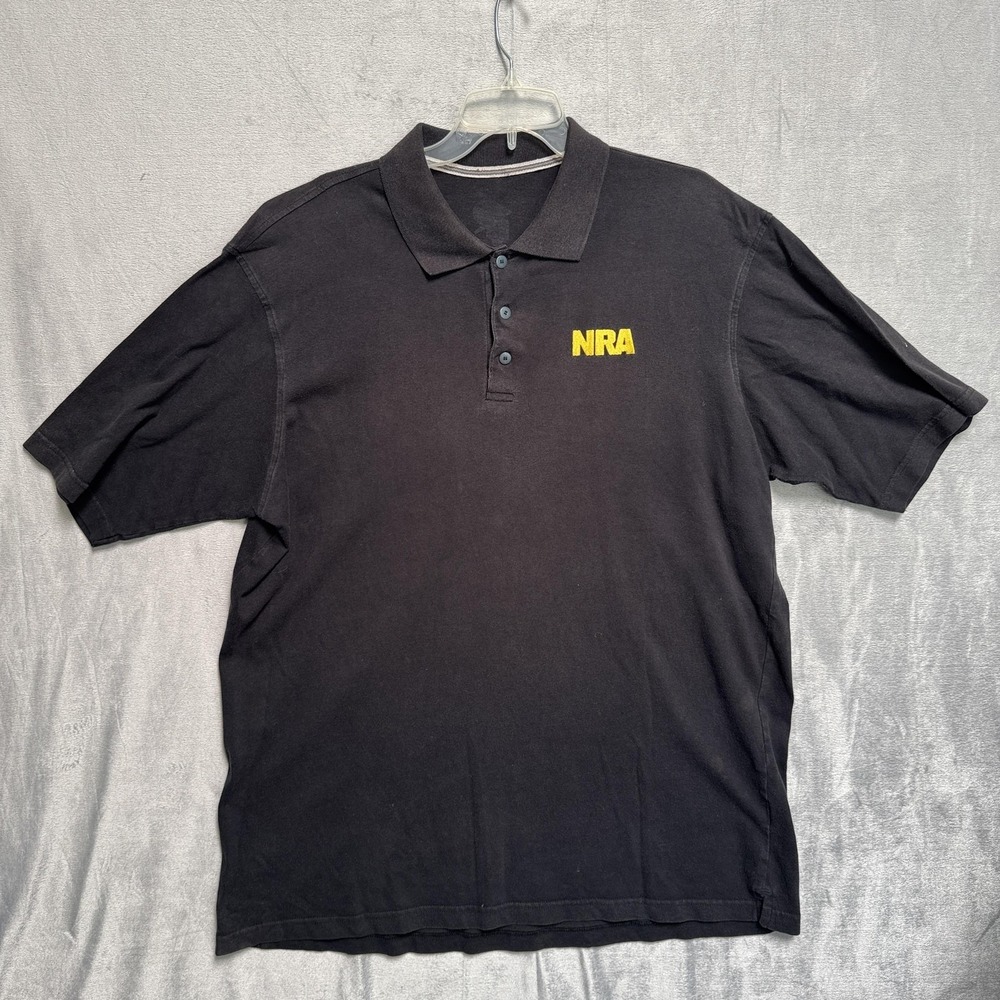 NRA Polo Shirt Mens‎ XL Black Short Sleeve 100% Cotton Embroidered Logo Casual